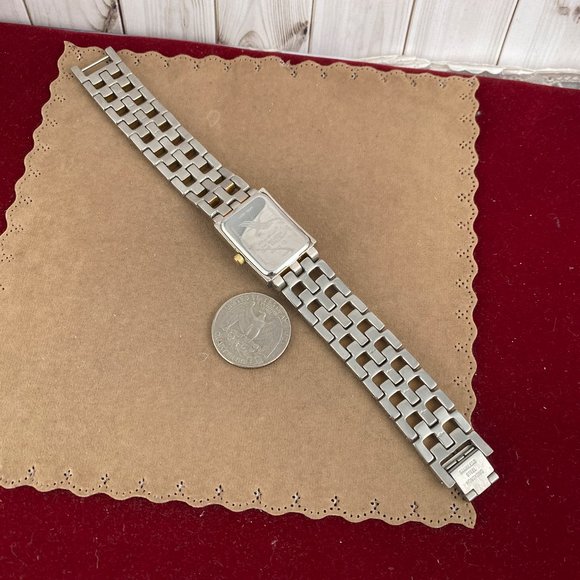 Vintage Eddie Bauer Dress Watch with Date Tank Style 2 Tone Gold and Stainless - Picture 6 of 8